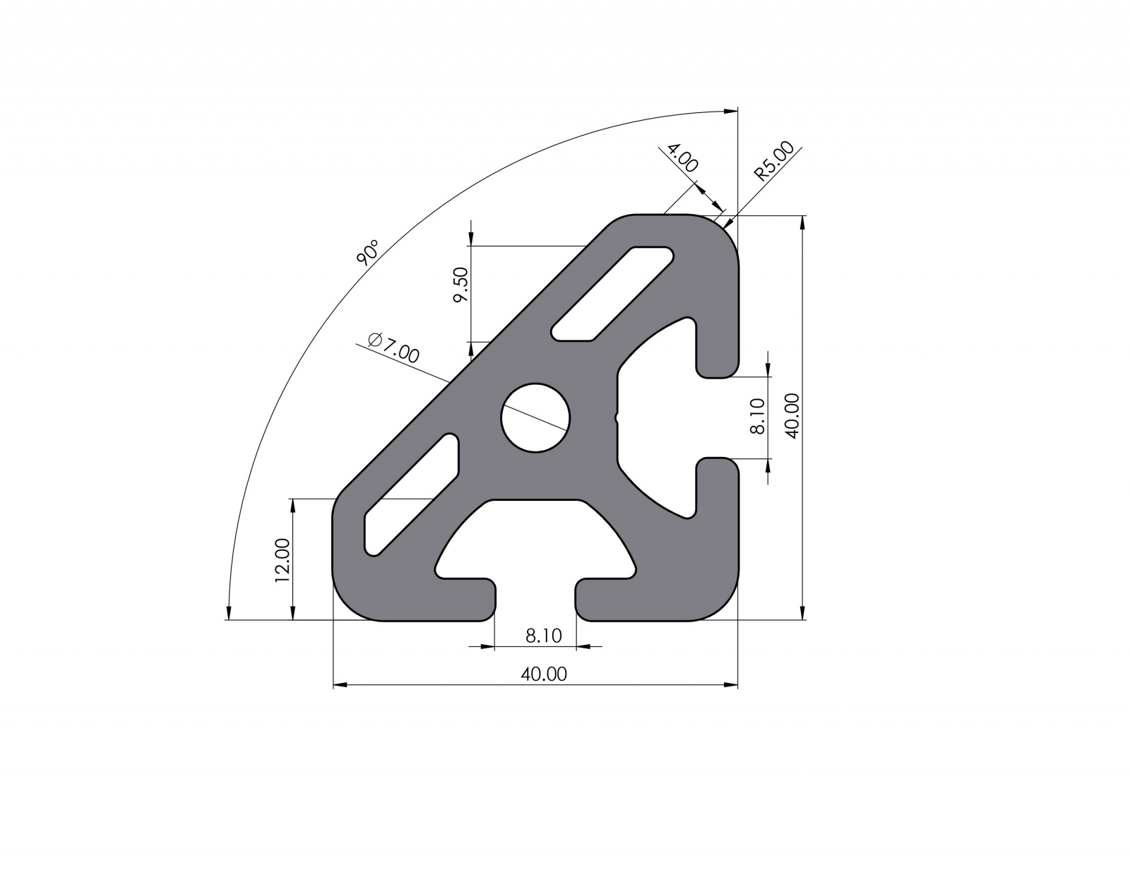 Aluminiumprofil 40x40-45° Schwer Nut 8 I-Typ